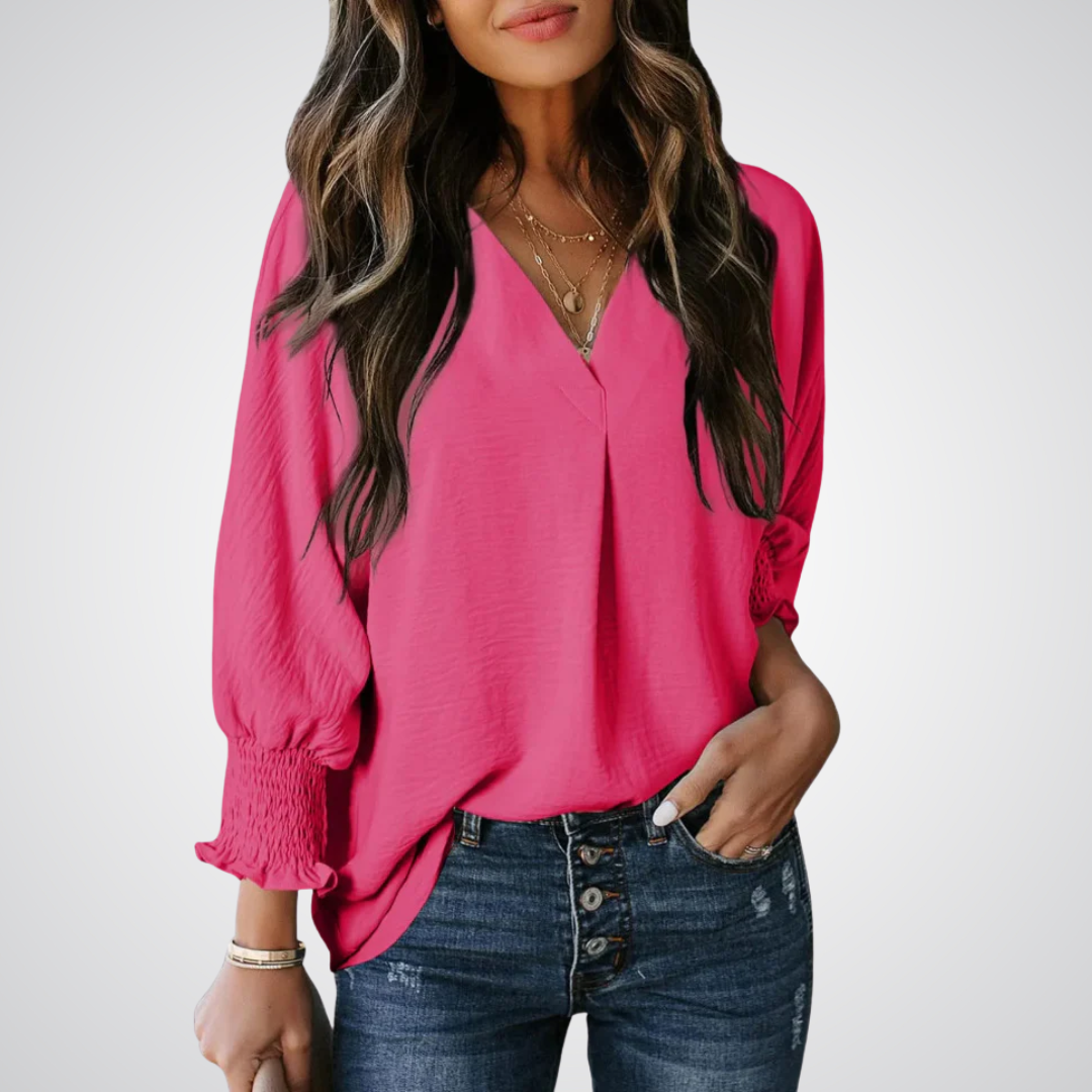 Smocked-Cuff Blouse by Eleanor Vale
