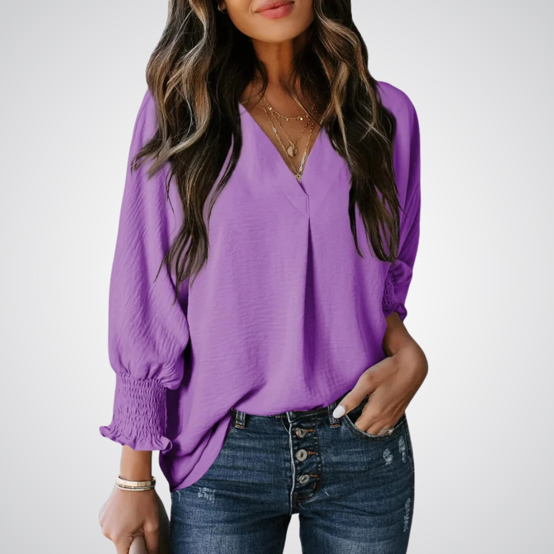 Smocked-Cuff Blouse by Eleanor Vale