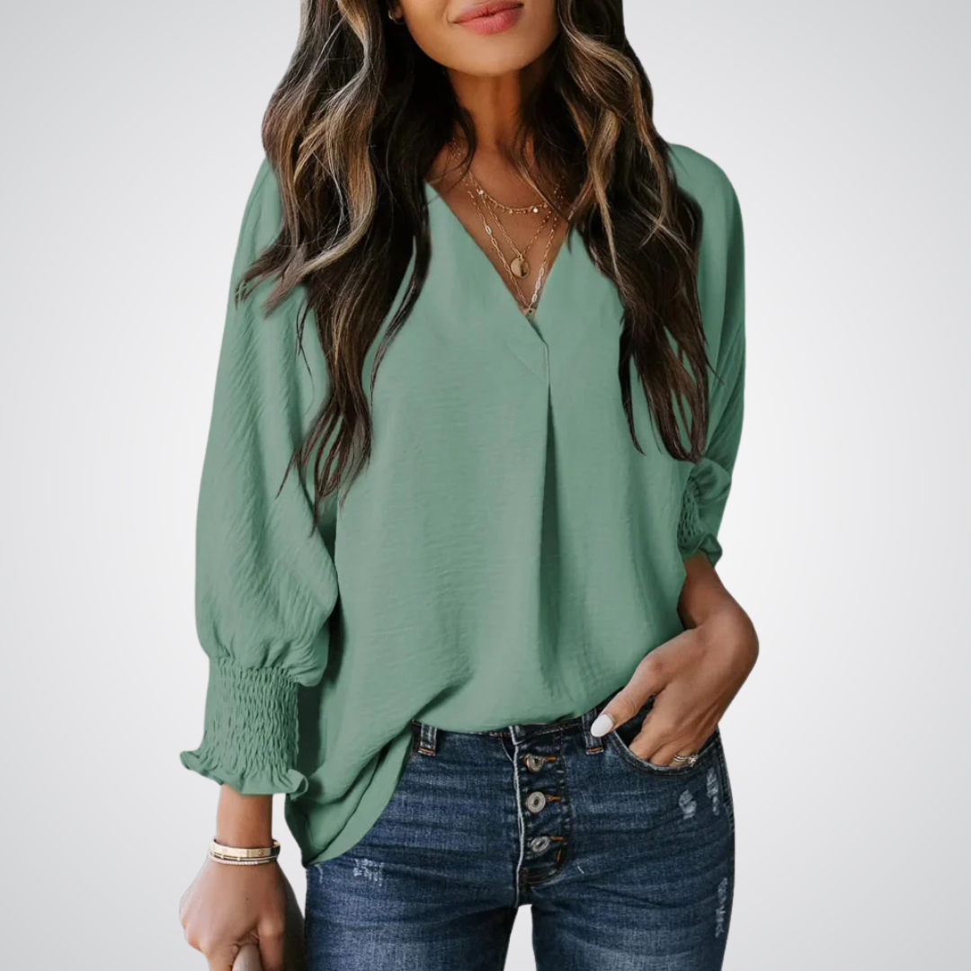 Smocked-Cuff Blouse by Eleanor Vale