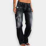 Woman wearing elegant, flattering denim jeans styled for everyday wear