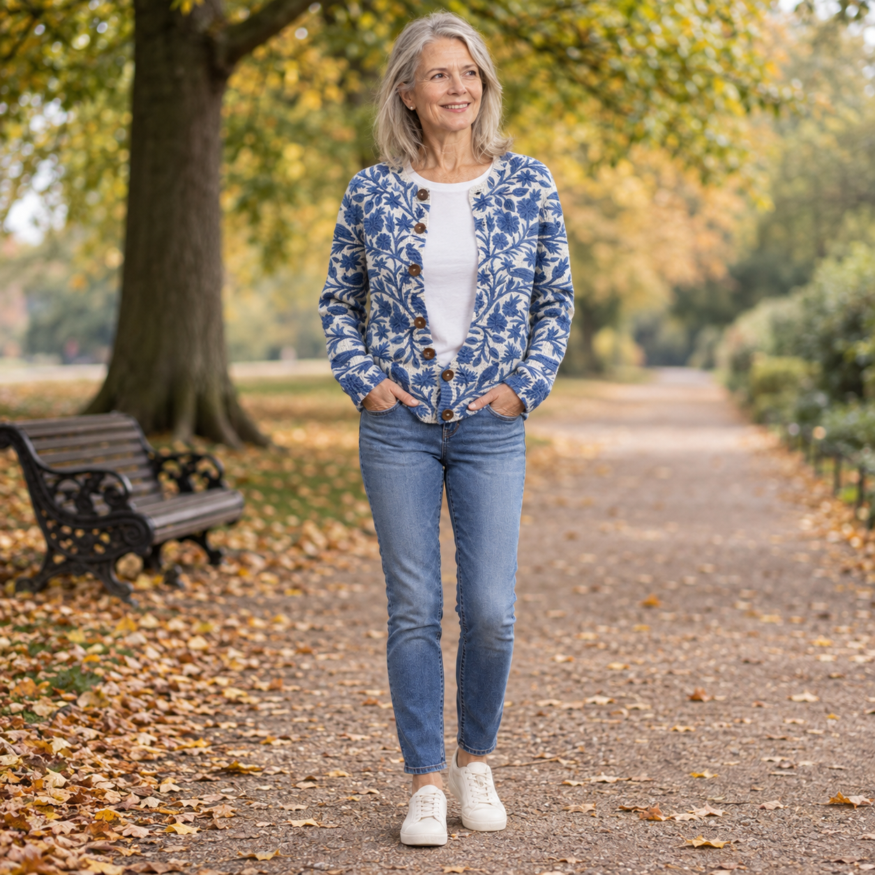 Marie - Indigo Botanical Cardigan