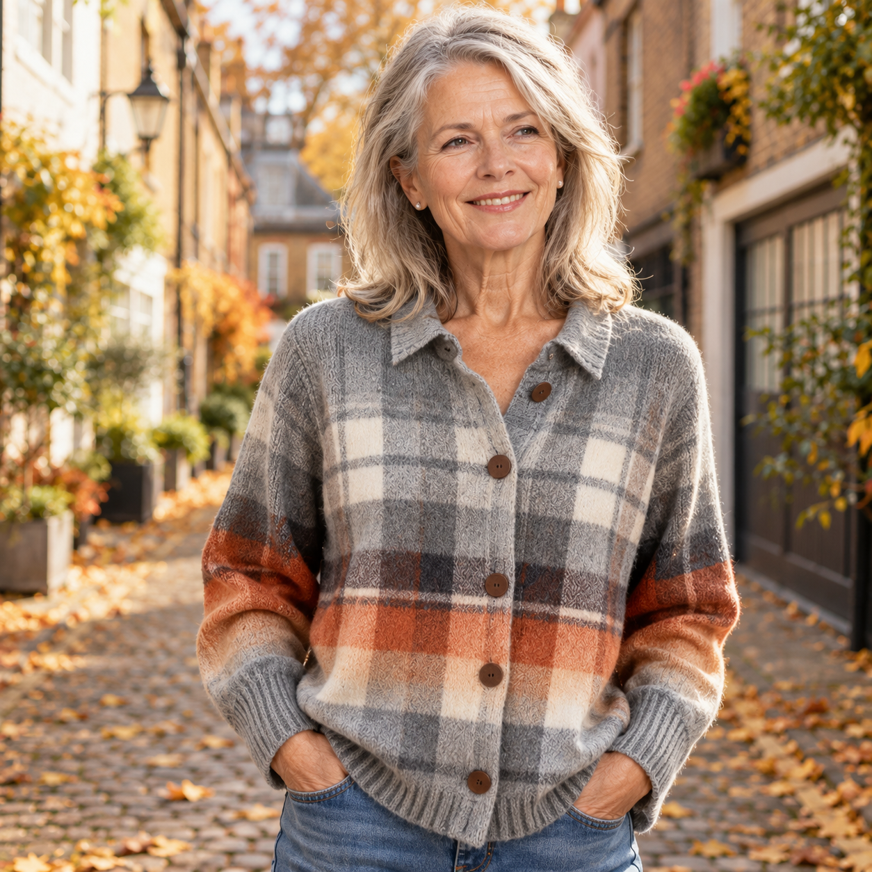 Marlene - Warm Ombré Check Cardigan