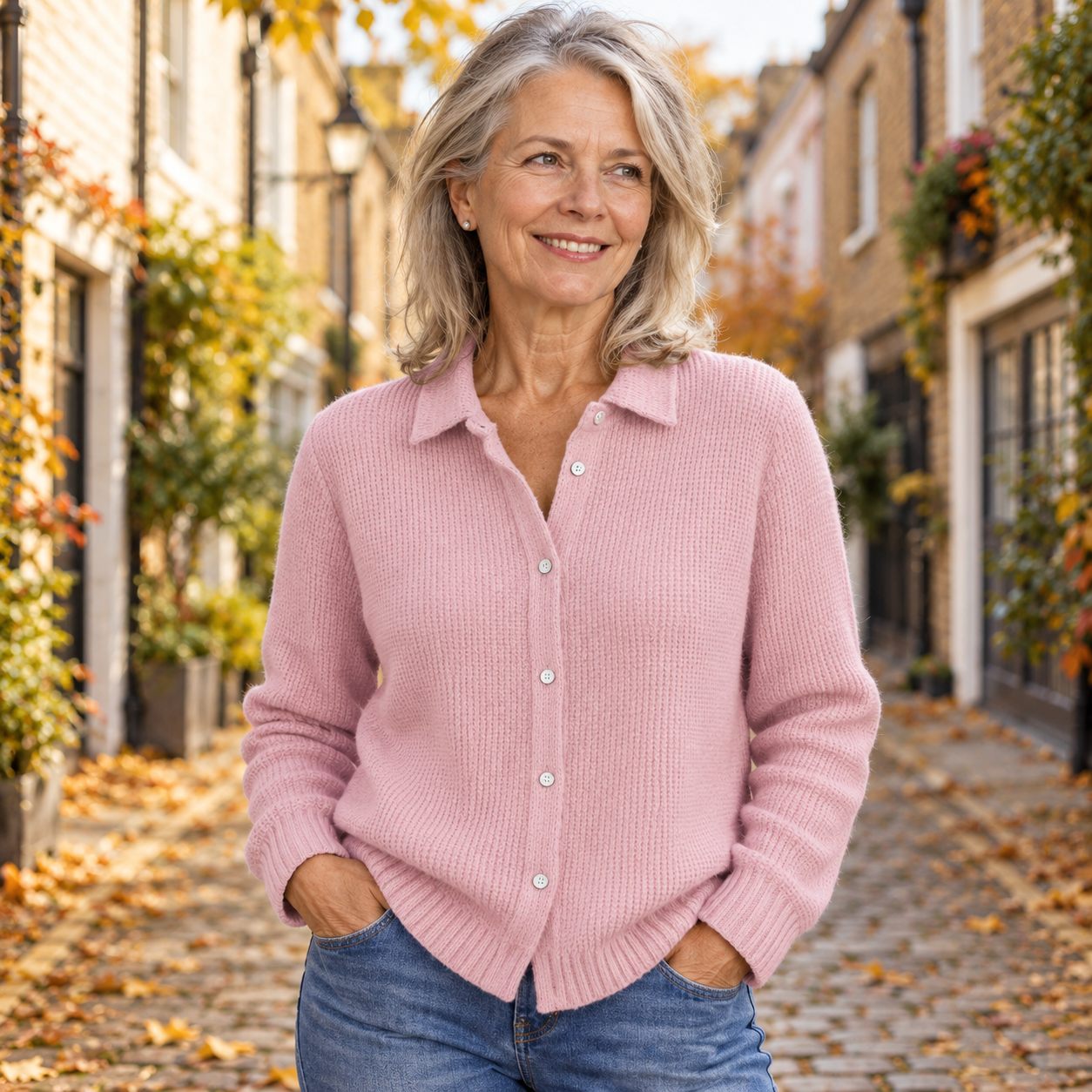 Katrina - Structured Button-Front Check Cardigan - Pink
