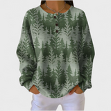 Inès Green Classic-Tree Patterned Jumper - close-up of tonal green fir tree print knit