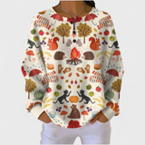Alma - Classic Elegance Patterned Jumper, pine tree and floral print knit jumper, view 1