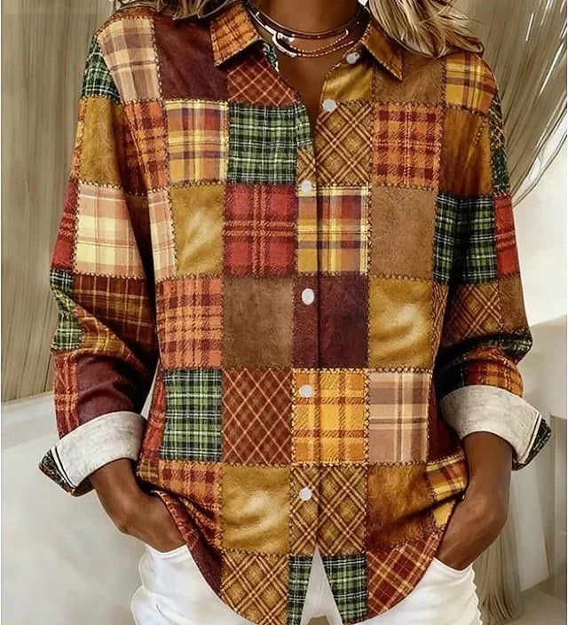Vintage patchwork print button-front blouse