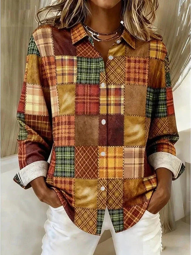 Vintage patchwork print button-front blouse