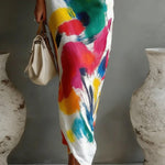 One-shoulder abstract print maxi dress