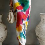 One-shoulder abstract print maxi dress