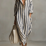 Striped button-front boho maxi dress