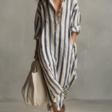 Striped button-front boho maxi dress