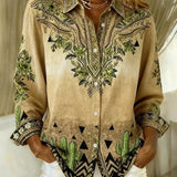Woman wearing a vintage western floral button-up blouse