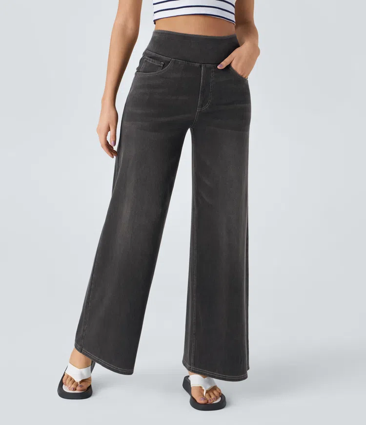 Pull-On Wide-Leg Jeans by Eleanor Vale