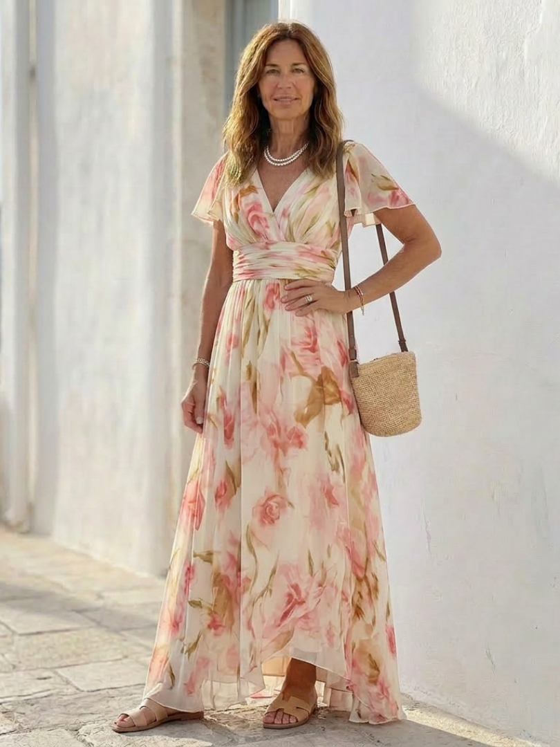 Blush-Cascade Maxi Dress by Eleanor Vale
