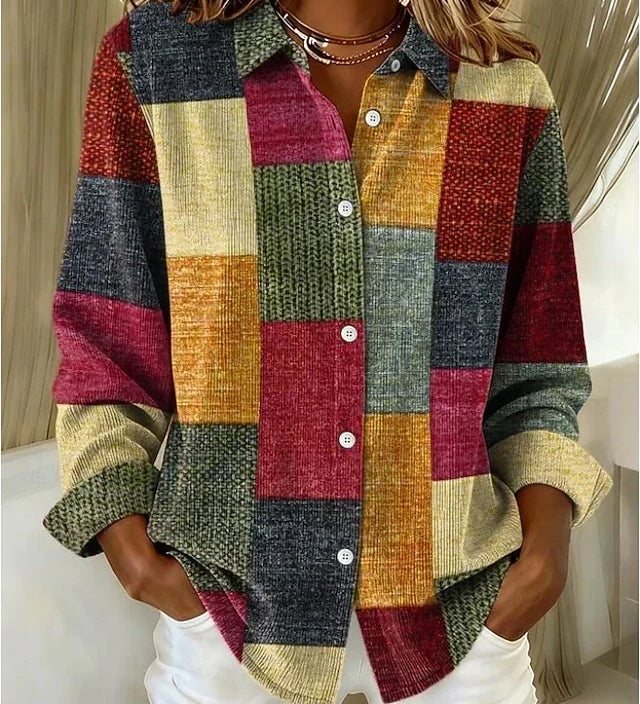 Vintage patchwork print button-front blouse
