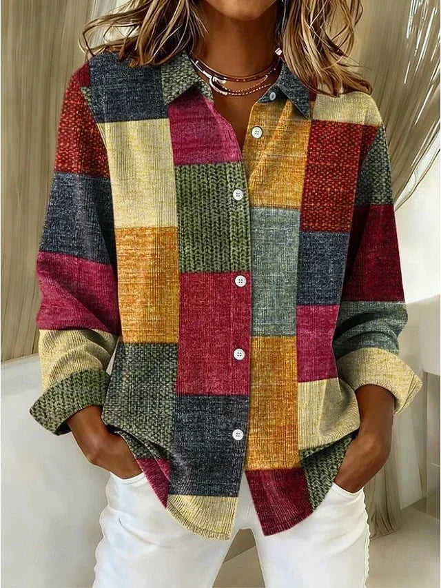Vintage patchwork print button-front blouse