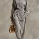 Woman wearing a high-neck maxi dress