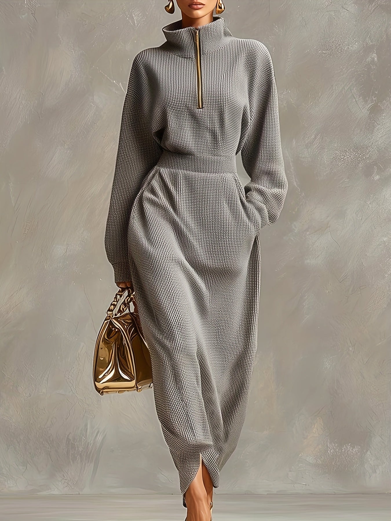 Woman wearing a high-neck maxi dress