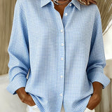 Gingham print button-front blouse