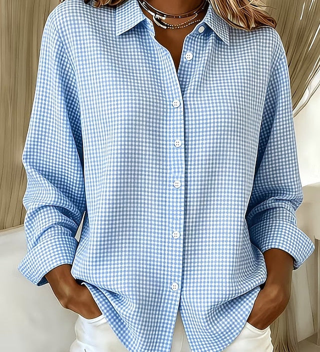 Gingham print button-front blouse