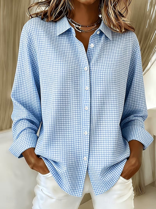 Gingham print button-front blouse