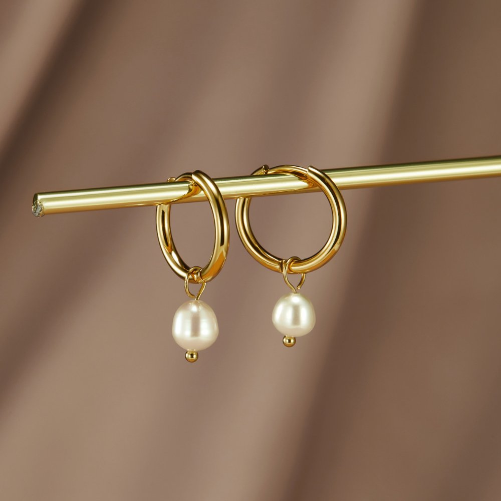 Pearl-Charm Hoop Earrings by Eleanor Vale