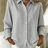 Vertical striped button-front blouse