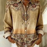 Vintage floral and geometric print blouse