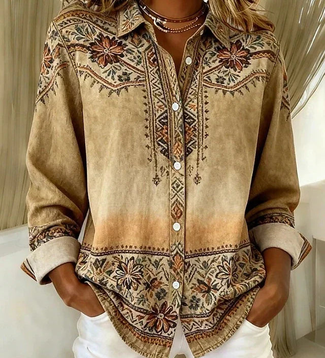 Vintage floral and geometric print blouse