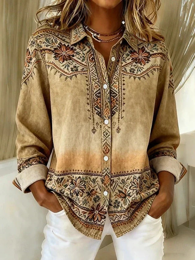 Vintage floral and geometric print blouse