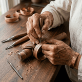 Woman wearing a grooved copper cuff