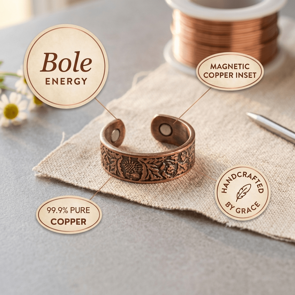 Copper ring with a hand-set jade inlay