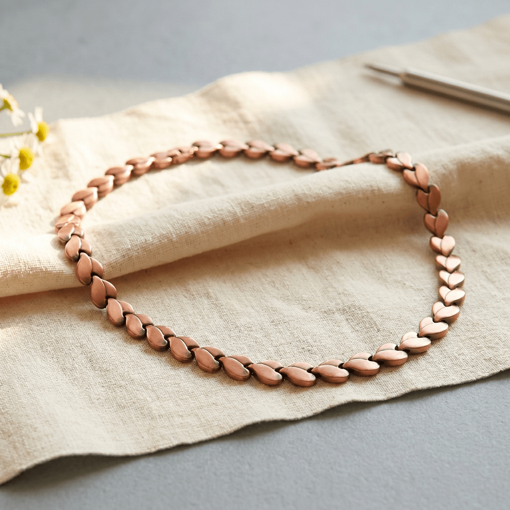 Heart link copper necklace with handformed links