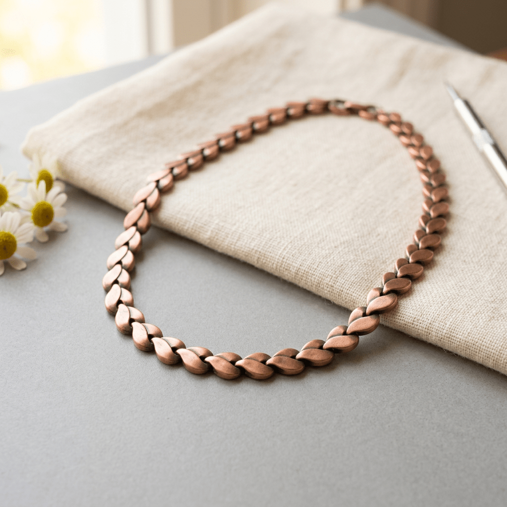 Heart link copper necklace with handformed links