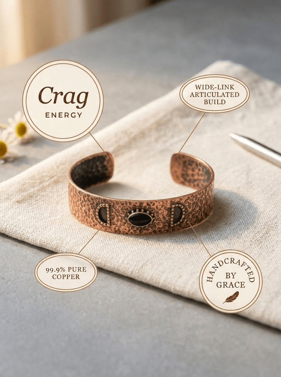 Hammered copper cuff bracelet with centre onyx stone