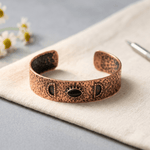 Hammered copper cuff bracelet with centre onyx stone