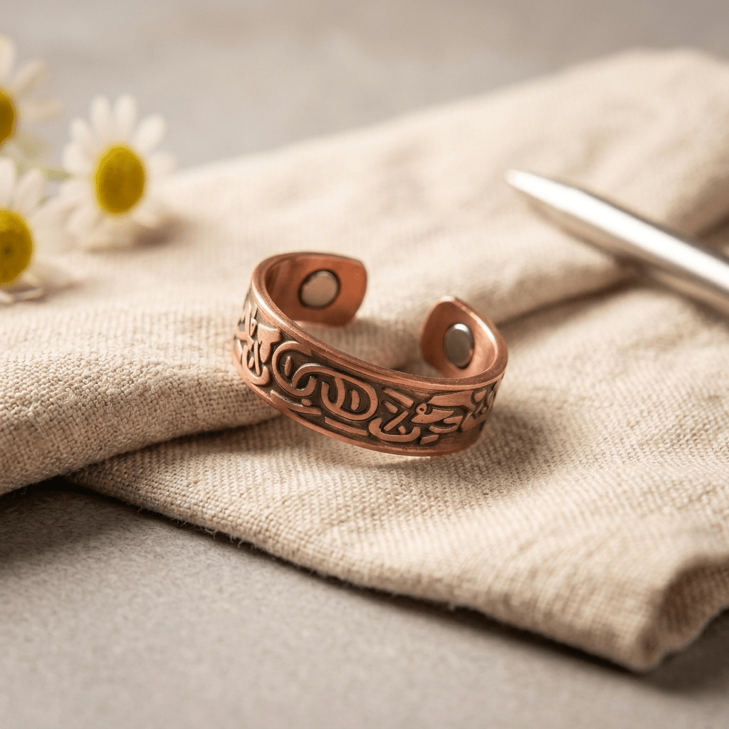 Scrollwork magnetic copper ring