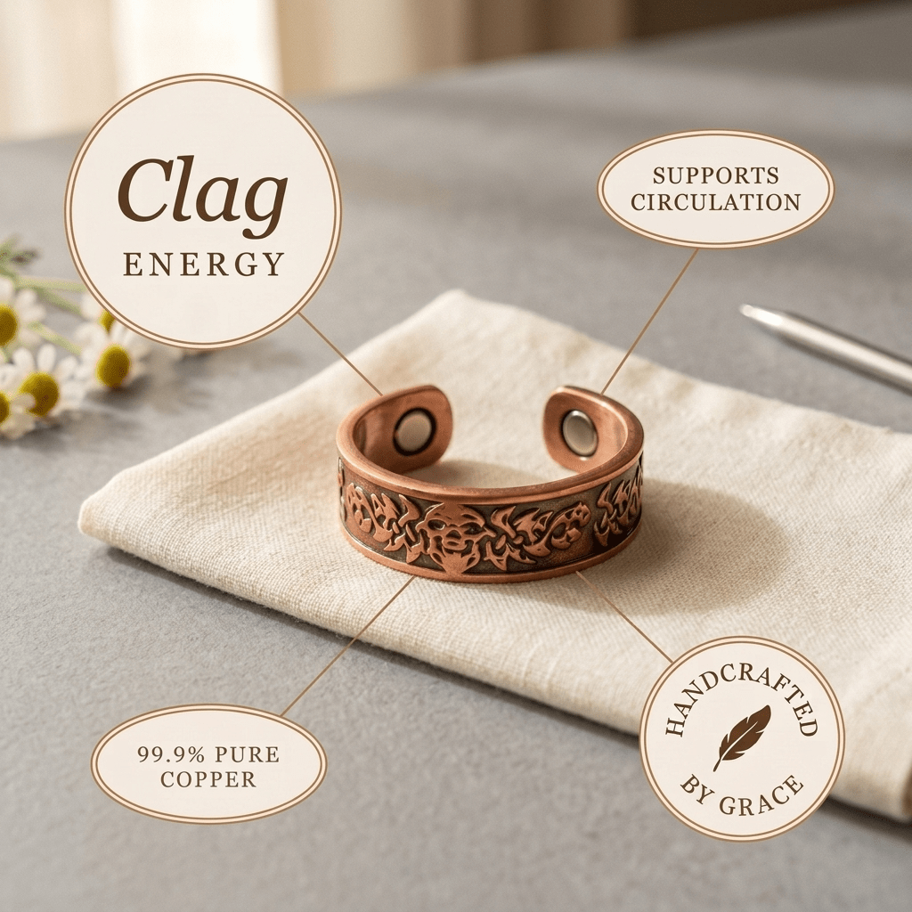 Copper ring with a hand-engraved floral pattern