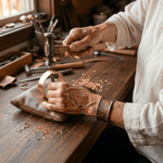 Copper cuff bracelet with a hand-pressed desert scene design