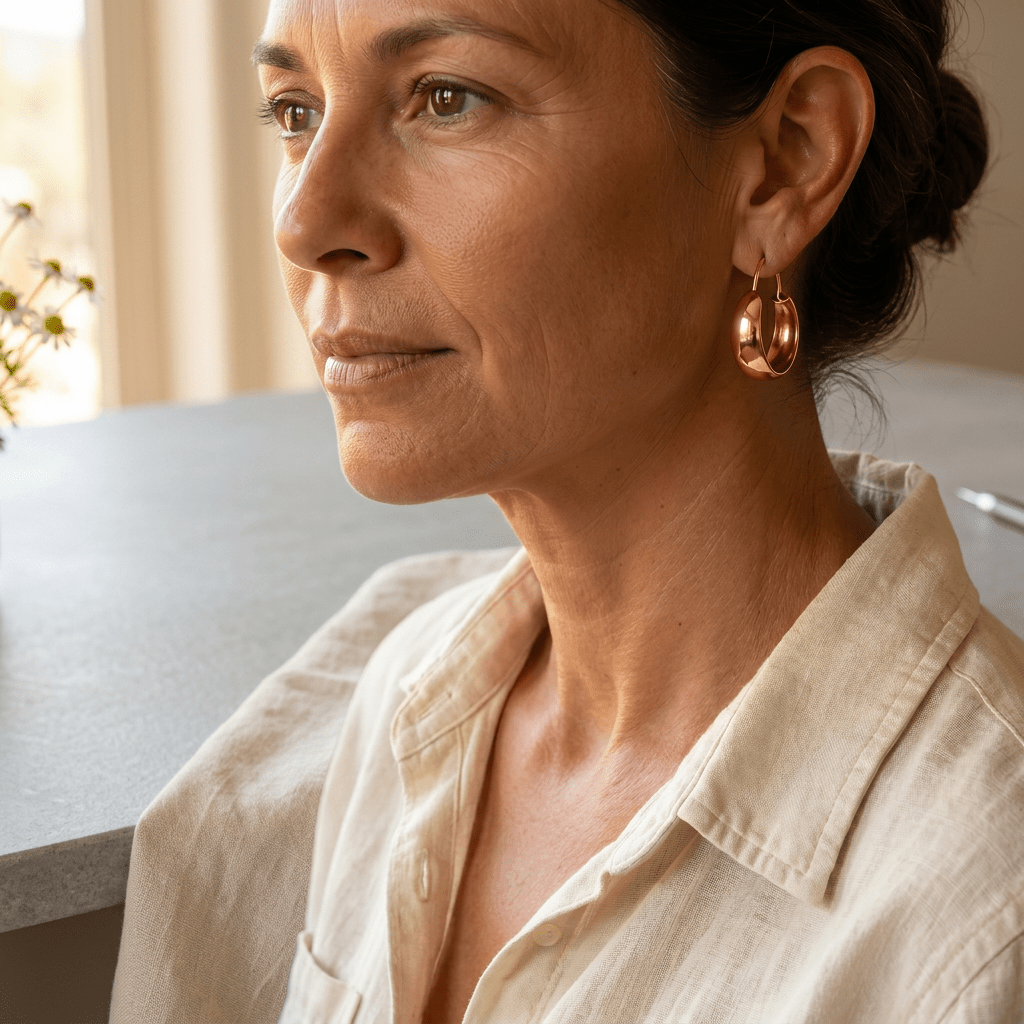 Polished copper hoop earrings