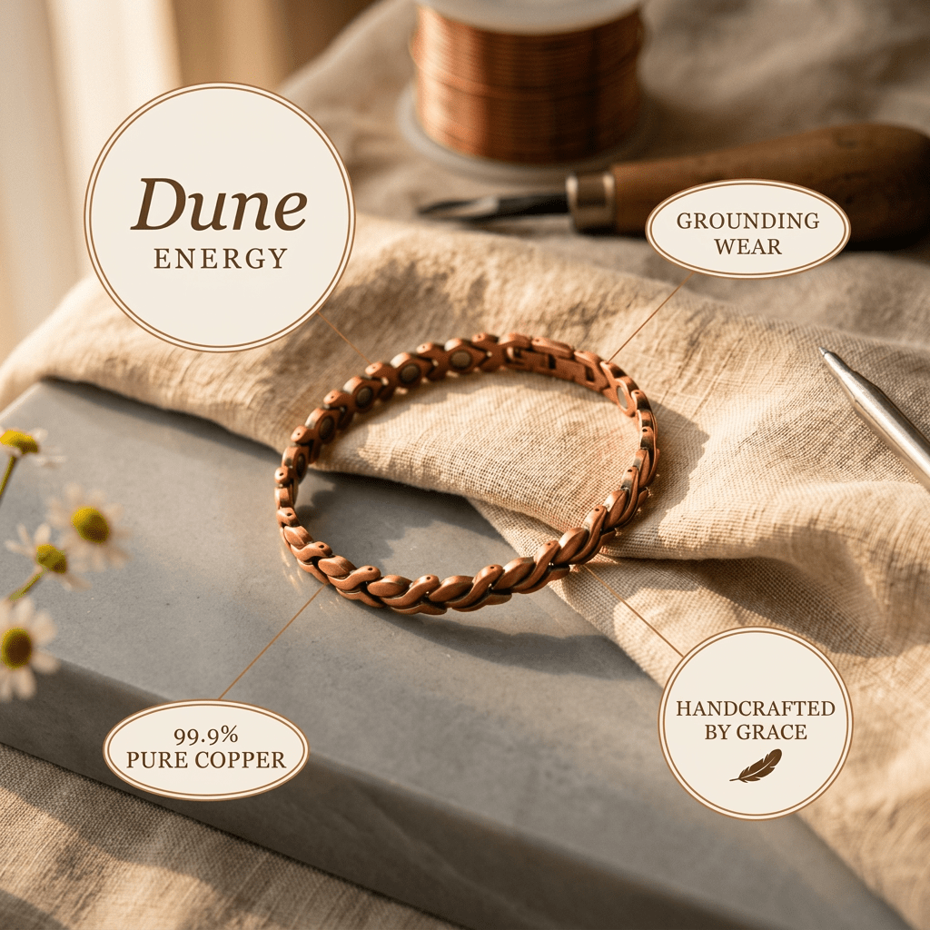 Magnetic link copper anklet laid flat