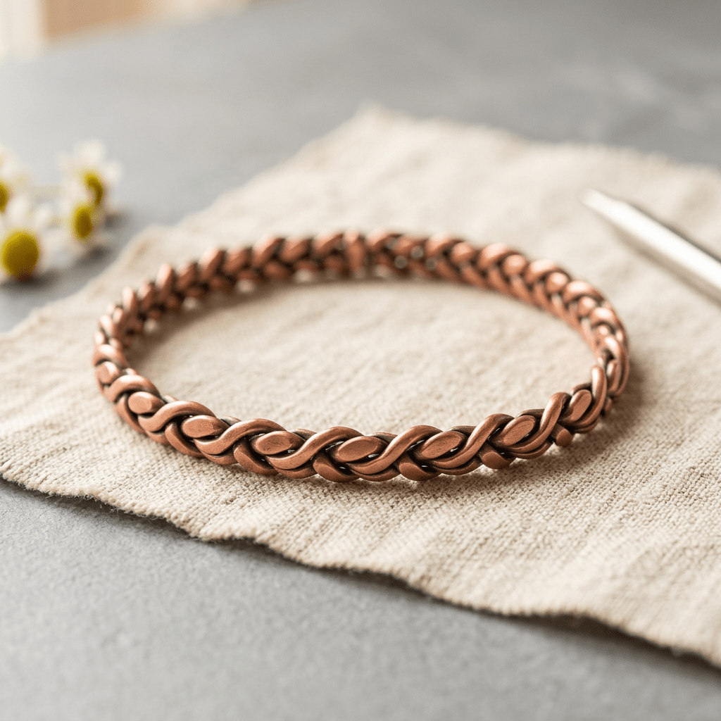 Magnetic link copper anklet laid flat