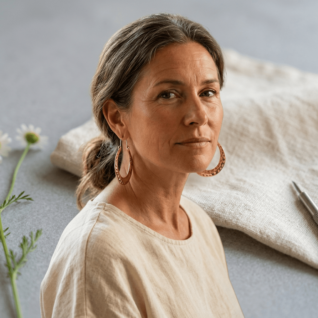Hammered crescent copper hoop earrings