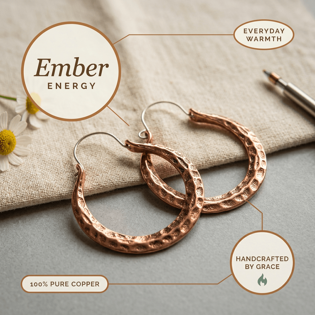 Hammered crescent copper hoop earrings