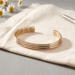 Three-tone copper cuff bracelet in gold, silver and rose finishes