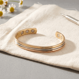 Three-tone copper cuff bracelet in gold, silver and rose finishes