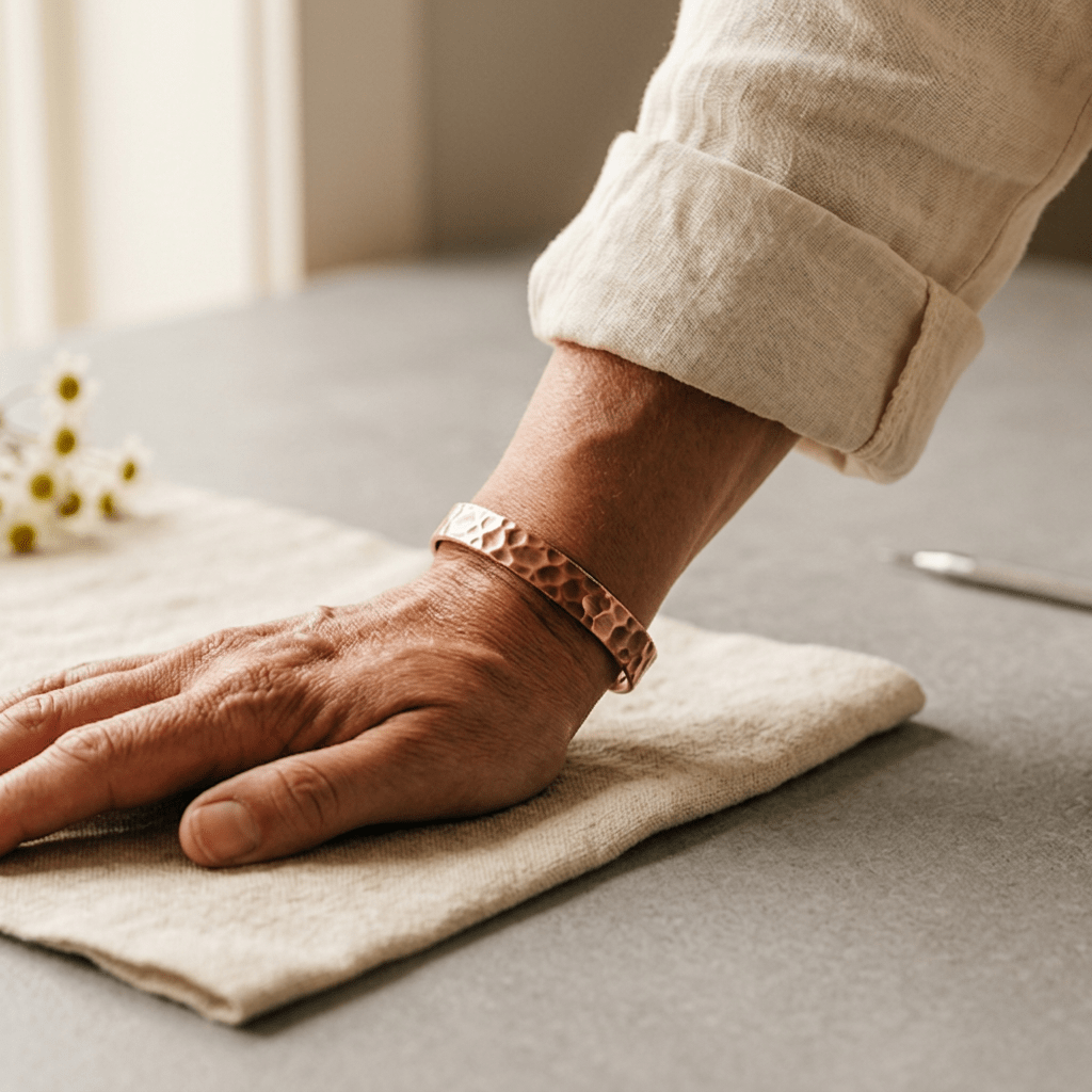 Textured copper cuff with hand-worked surface