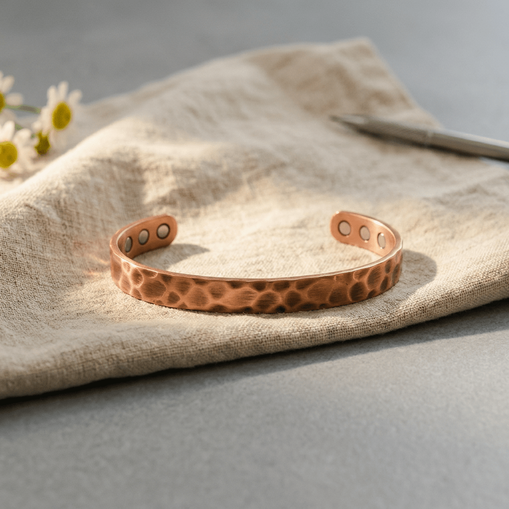 Textured copper cuff with hand-worked surface