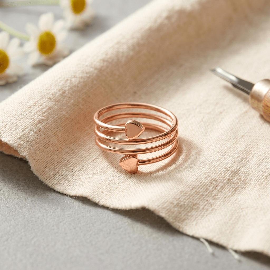 Heart coil copper ring with coiled band