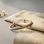 Copper cuff with jade inlay